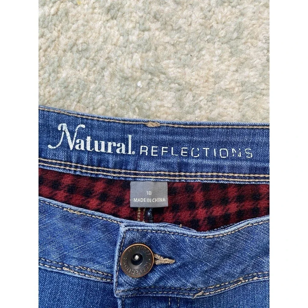 Natural Reflections Sz 18 Comfort Stretch Fleece Red Plaid Flannel Lined Jeans